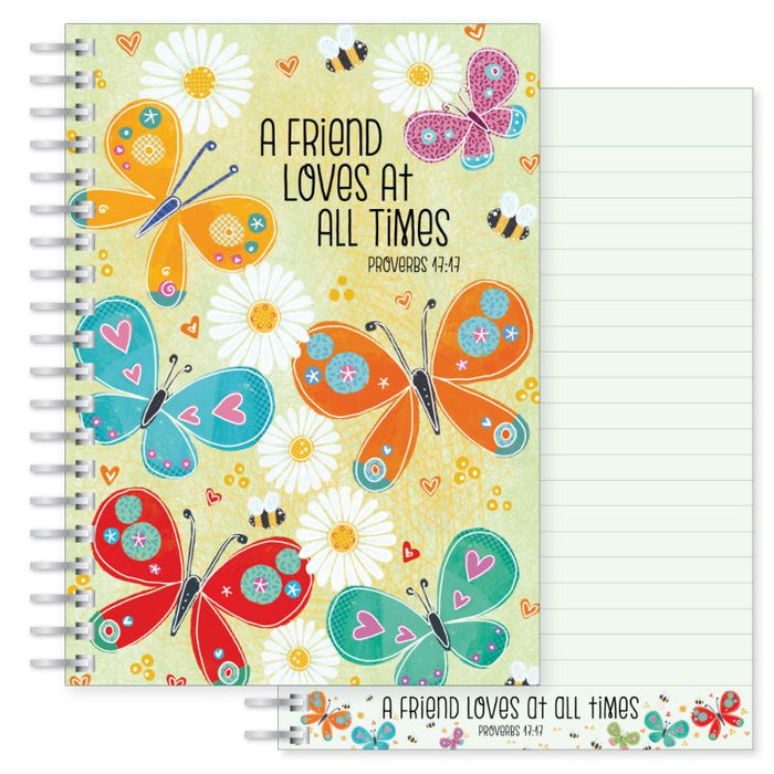 A friend loves at all times, Notebook 160 Lined Pages With Bible Verse Proverbs 17:17 Size A5 21cm / 8.25 Inches High