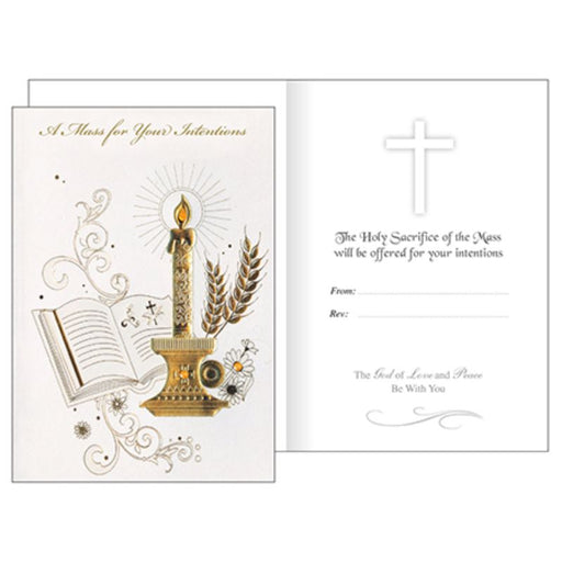 Catholic Mass Cards, A Mass For Your Intentions Greetings Card, Gold Foil Embossed With Decorative Glass Stones