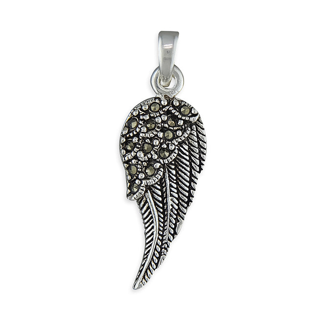 Angel Wings, Sterling Silver Marcasite Pendant 23mm High