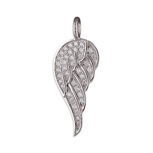 Angel Wings, Sterling Silver Pendant Inset With Cubic Zirconia Stones 25mm High