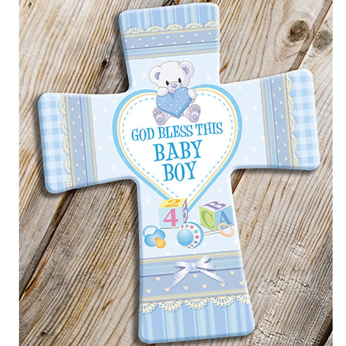 God Bless This Baby Boy, Porcelain Prayer Cross 14cm / 5.5 Inches High