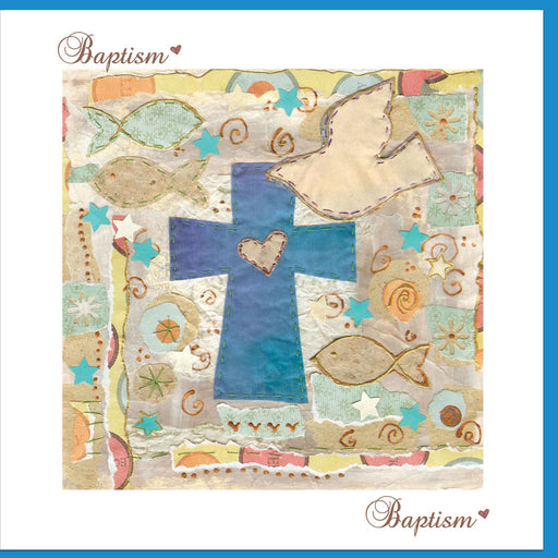 Christian Baptism Greetings Card, Baptism Blue Cross Greetings Card With Bible Verse Inside