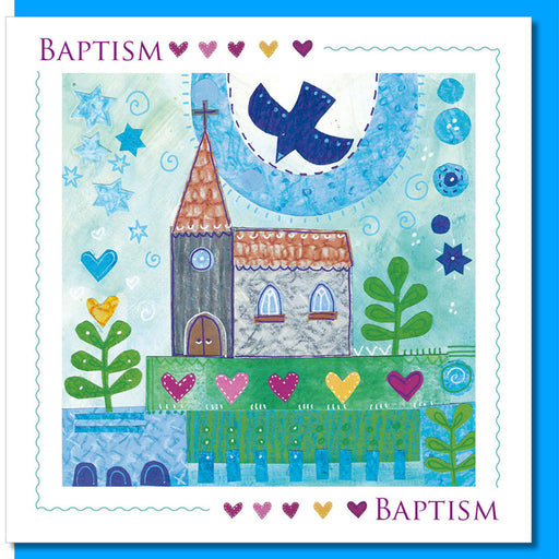 Baptism Church & Dove Greetings Card With Bible Verse