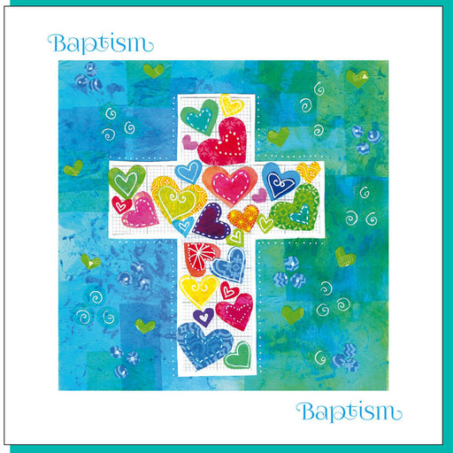 Christian Baptism Hearts & Cross Greetings Card With Bible Verse