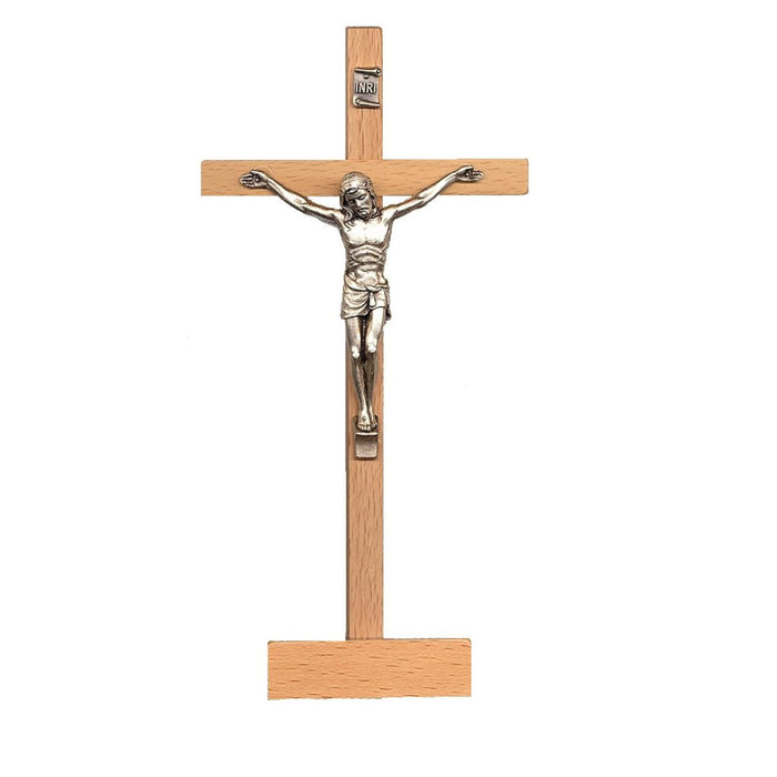 Standing Wooden Crucifix With Metal Figure 6.75 Inches High