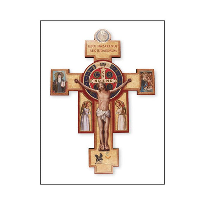 St Benedict Cross, Wooden Cross With Gold Highlights 15cm / 6 Inches High