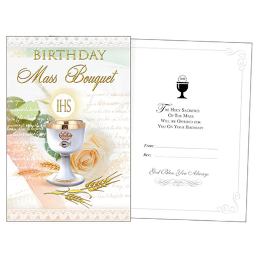 Catholic Mass Cards, Birthday Mass Bouquet Greetings Card, God Bless You Always Insert