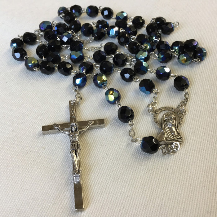 Black Glass Rosary 7mm Beads