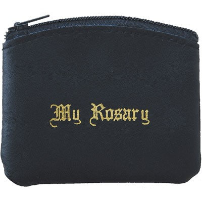 Rosary Purse, Bonded Black Leather With Zip Fastener