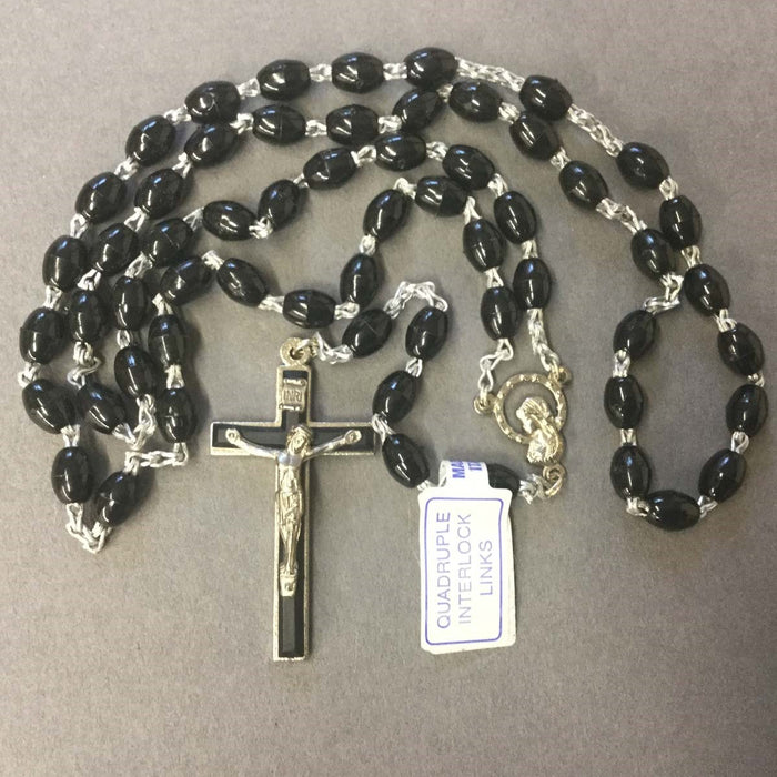Black Plastic Rosary Beads, Extra Strong Quadruple Linked Beads