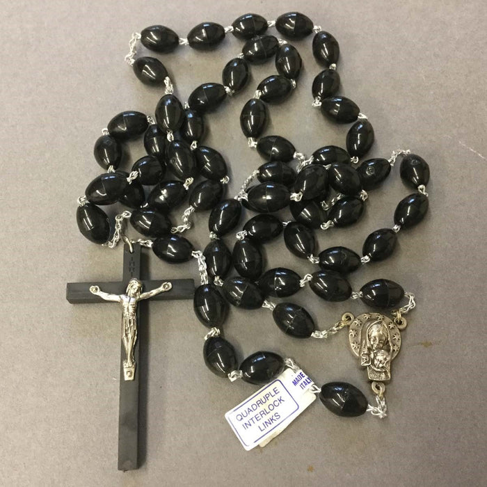 Black Plastic Rosary Beads Extra Strong Links With Large Size Beads 10mm Diameter
