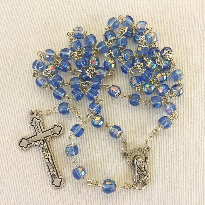 Blue Glass Rosary 5mm Capped Beads