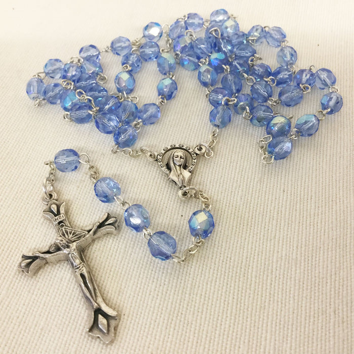 Blue Glass Rosary 6mm Beads