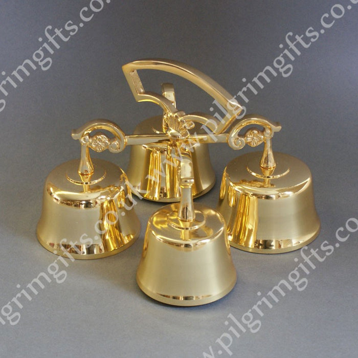 Altar Handbells 4 Chime, Gold Plated Brass 23cm / 9 Inches Wide
