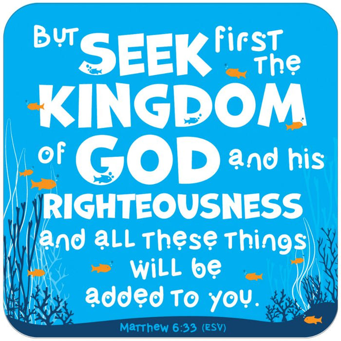 But seek first the kingdom of God, Coaster With Bible Verse Matthew 6:33 Size 9.5cm / 3.75 Inches Square