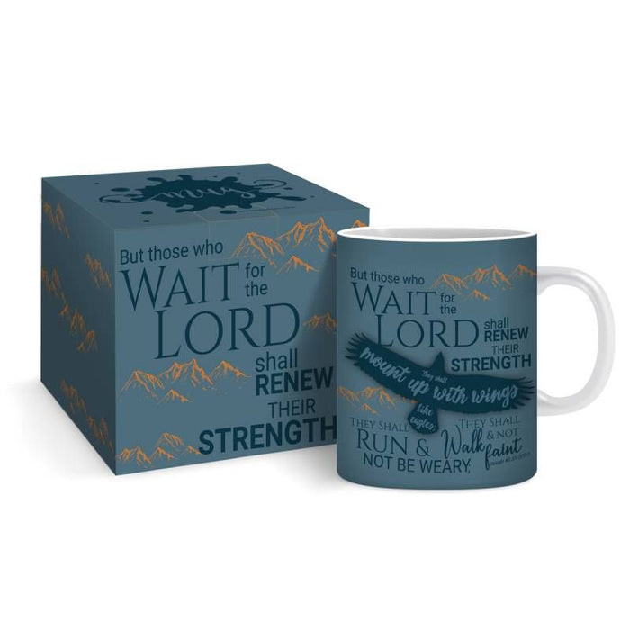 But those who wait for the Lord shall renew their strength, Gift Boxed Bone China Mug With Bible Verse Isaiah 40:31 Size 9cm / 3.5 Inches High