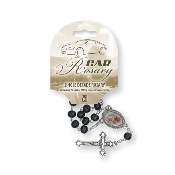 One Decade Car Rosary, Black Wood Beads