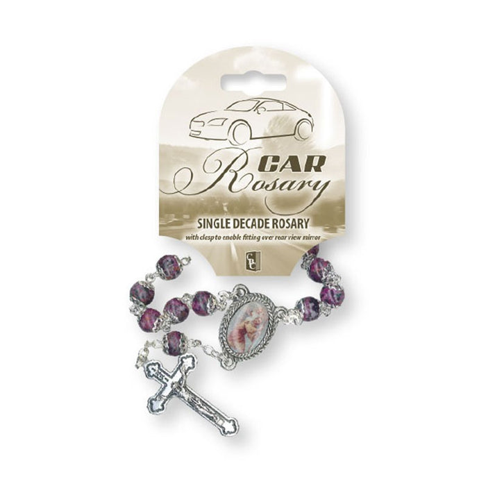 One Decade Car Rosary, Pink Glass Beads