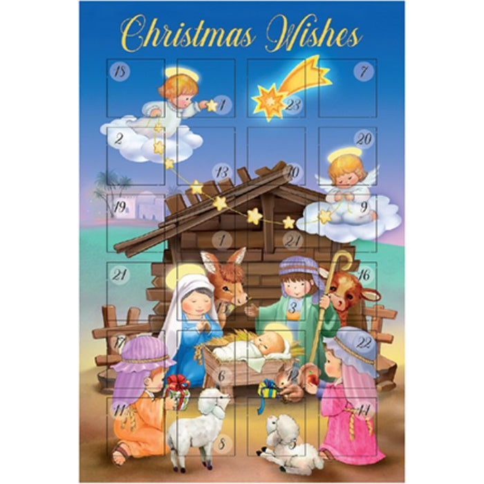 Religious Christmas Cards, Advent Calendar Christmas Card With Easel Stand, Nativity Angels Design