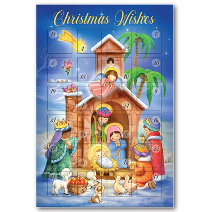 Religious Children's Advent Calendar Christmas Card With Easel Stand, Star Of Bethlehem Nativity Design