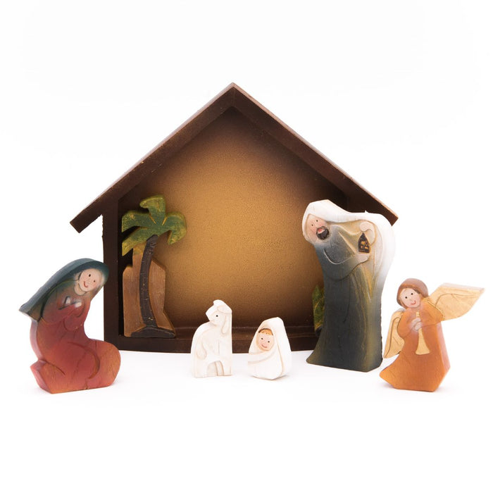 Children's Nativity Crib Set With Movable Figures, Size 10cm x 12.75cm