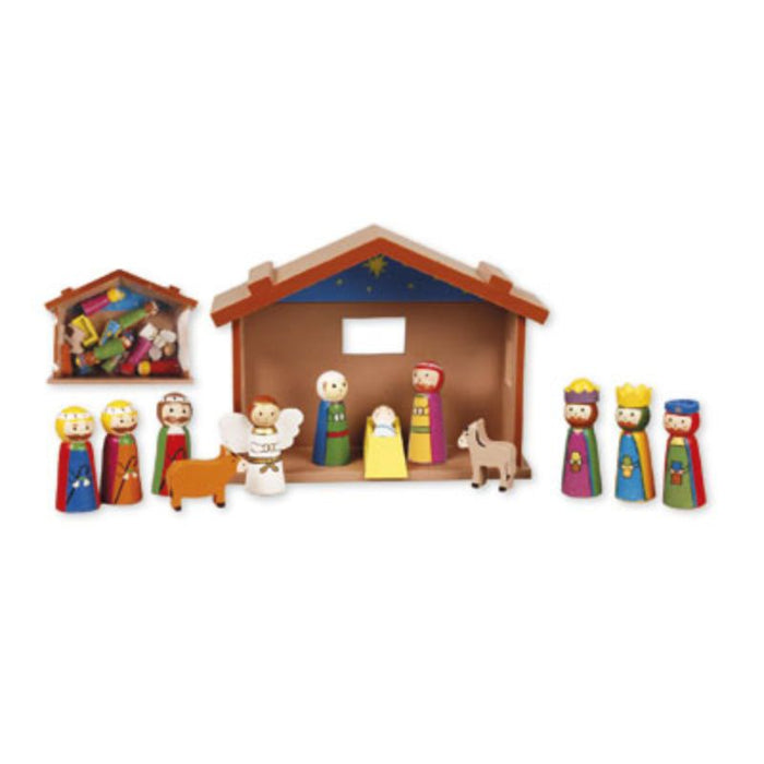 Children's Wooden Nativity Crib Set, 12 Moveable Wooden Figures 6.5cm / 2.5 Inches High