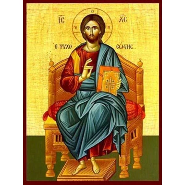 Christ Enthroned Saviour Of Souls, Mounted Icon Print Size 20cm x 26cm