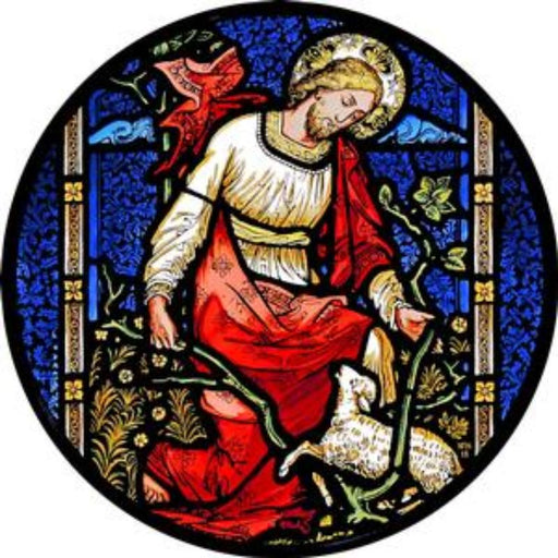 Cathedral Stained Glass, Christ The Good Shepherd, Gloucester Cathedral, Stained Glass Window Transfer 13.5cm Diameter