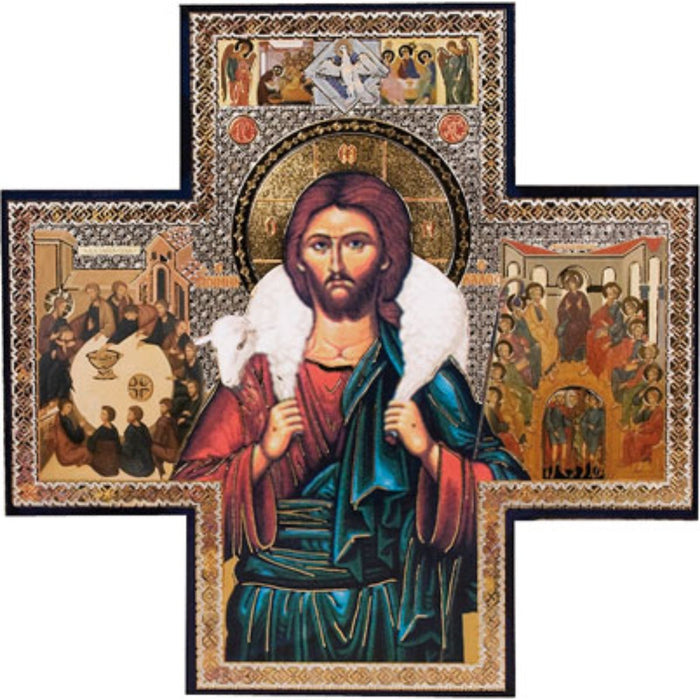 Christ the Good Shepherd, Mounted Icon Print Size: 15cm x 15cm