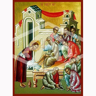 Christ Washing The Disciples Feet, Mounted Icon Print Size 20cm x 26cm