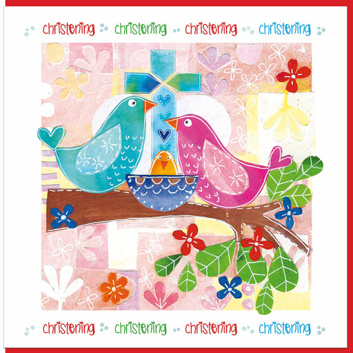 Christian Christening Greetings Card, Birds Design With Bible Verse