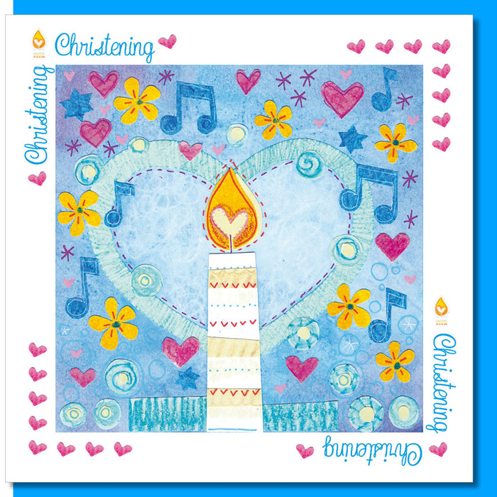 Christian Christening Greetings Card, Candle & Heart Design With Bible Verse
