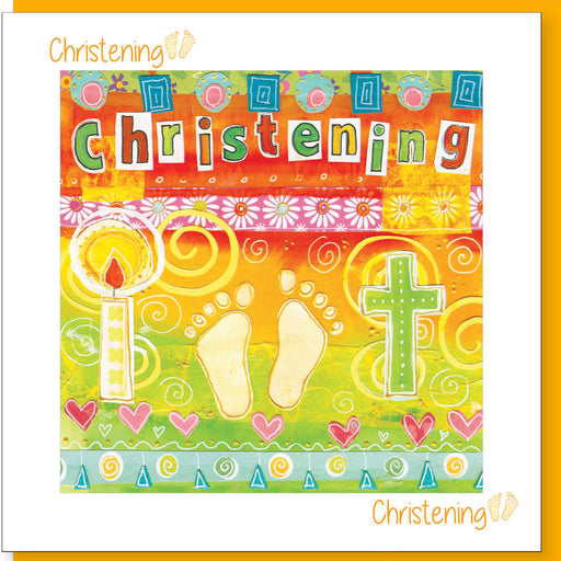Christening Greetings Card, Feet & Cross Design With Bible Verse