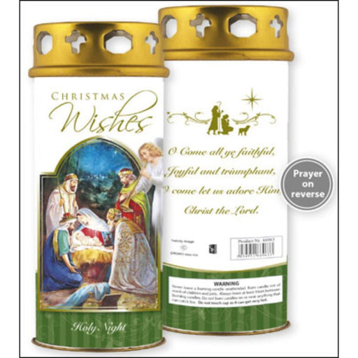 Christmas Candle, Christmas Wishes With Prayer On The Reverse 16.5cm High With Windproof Top