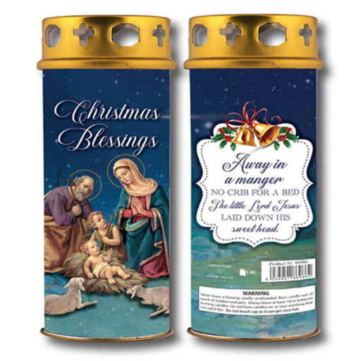 Christmas Candle, Christmas Blessings With Prayer On The Reverse 16.5cm High With Windproof Top