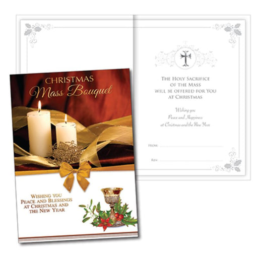 Catholic Mass Cards, Christmas Mass Bouquet Greetings Card. Wishing You Peace and Blessings at Christmas and the New Year.