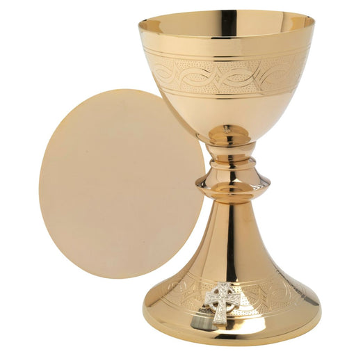 Church Supplies, Church Chalice and Paten Gold Plated Ichthys Design 20cm high, Chalice holds 16fl oz