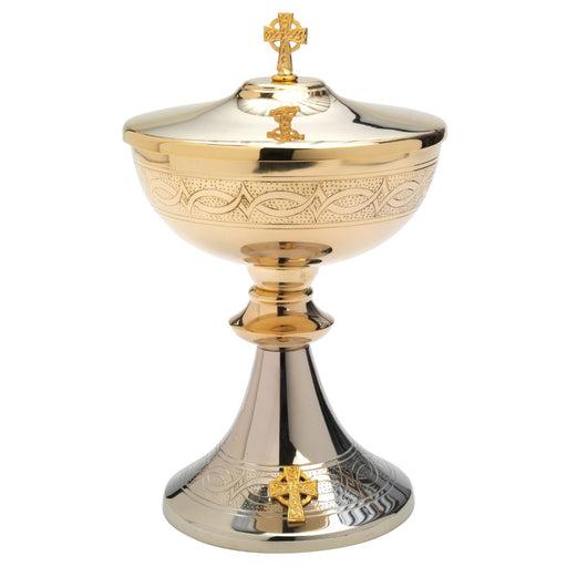 Church Supplies, Church Ciborium Ichthys Design Gold and Silver Plated 23cm High, Holds 250 Peoples Hosts