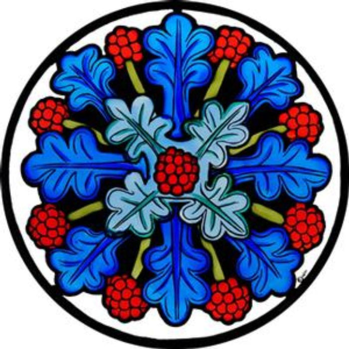 Cathedral Stained Glass, Cloister Motif Blue Mont St Michel Abbey France, Stained Glass Window Transfer 13.5cm Diameter