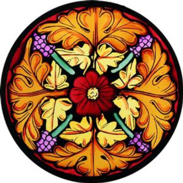 Cathedral Stained Glass, Cloister Motif Gold Mont St Michel Abbey France, Stained Glass Window Transfer 13.5cm Diameter