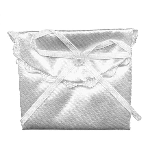 First Holy Communion Catholic Gifts,First Holy Communion Rosary Purse, White Satin With Bow & Pearls