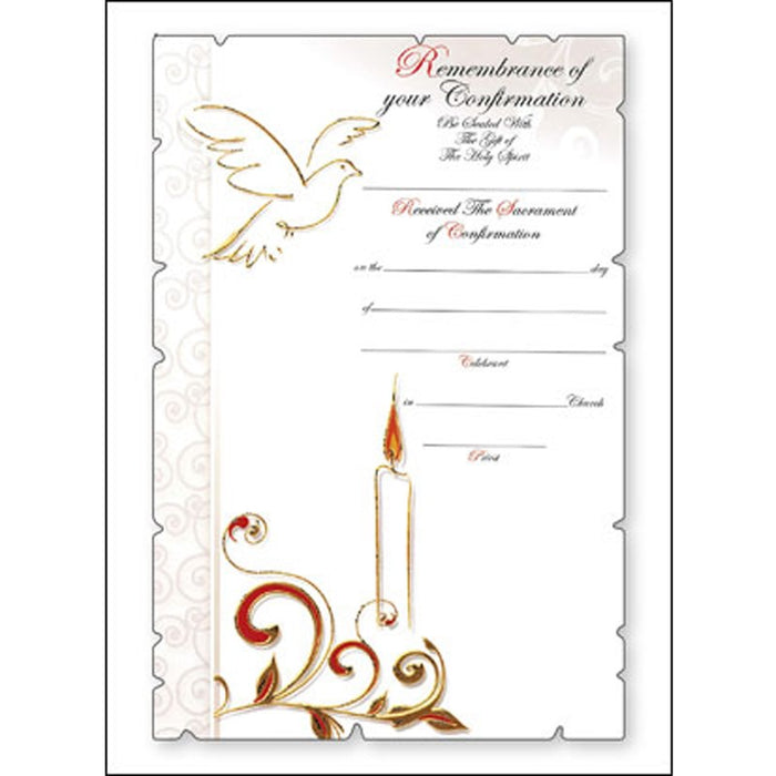 Confirmation Certificate Holy Spirit & Candle Design, Pack of 10 Size 18 x 27cm