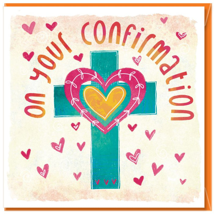 Confirmation Day Greetings Card, Cross and Heart Design With Bible Verse Inside Psalm 150:1