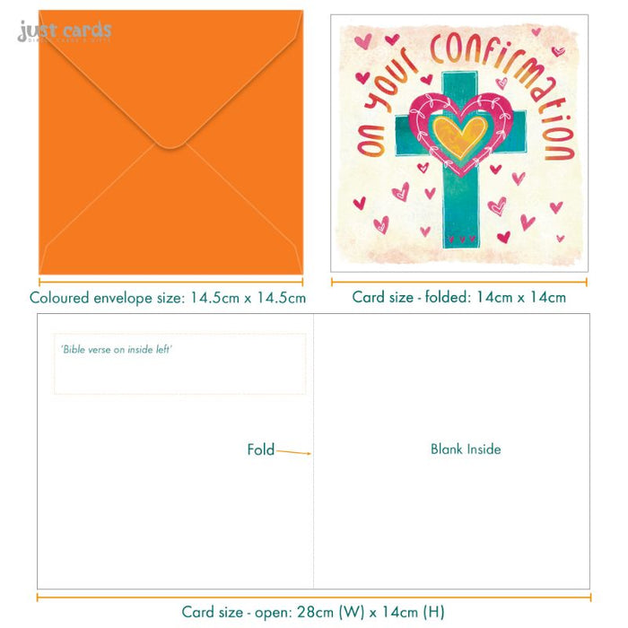 Confirmation Day Greetings Card, Cross and Heart Design With Bible Verse Inside Psalm 150:1
