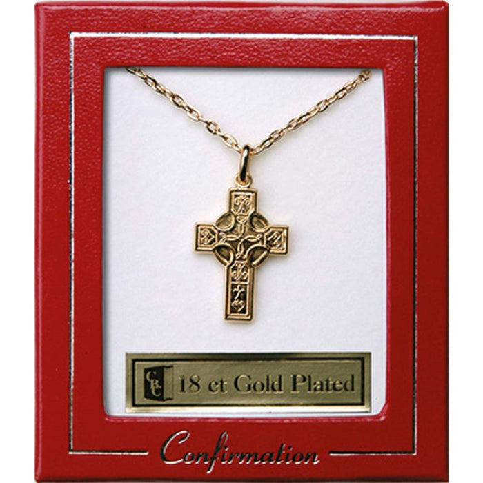 Celtic Cross 18ct Gold Plated Confirmation Pendant With 18 Inch Chain