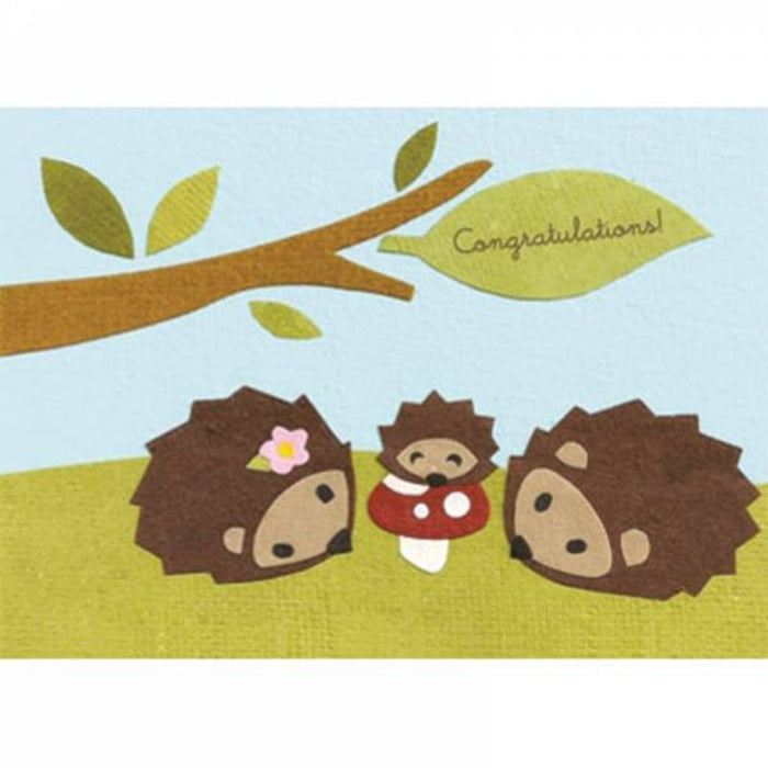 Congratulations, Happy Hedgehogs Fair Trade Greetings Card, Blank Inside