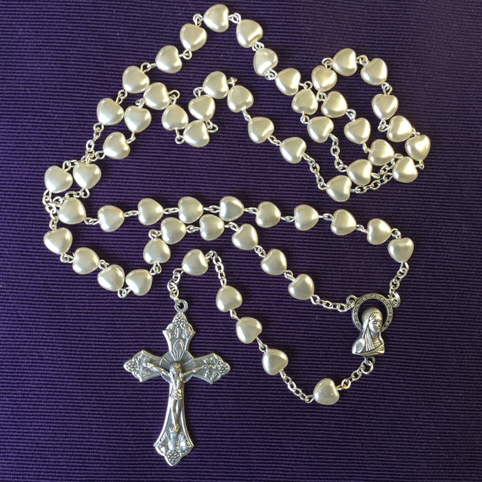 Cream Heart Shaped Rosary Beads 8mm