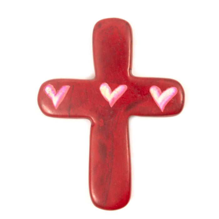 Holding Cross, Handcarved Soapstone Red Heart Design 7.6cm / 3 Inches High