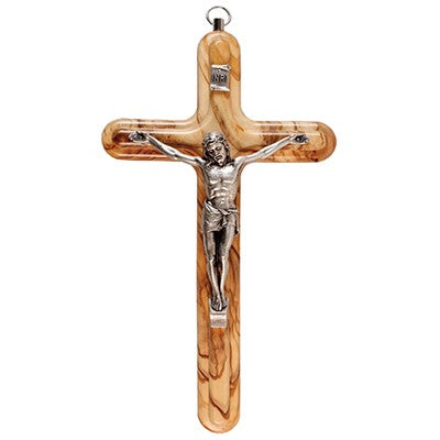 Olive Wood Crucifix With Metal Figure 6.75 Inches High