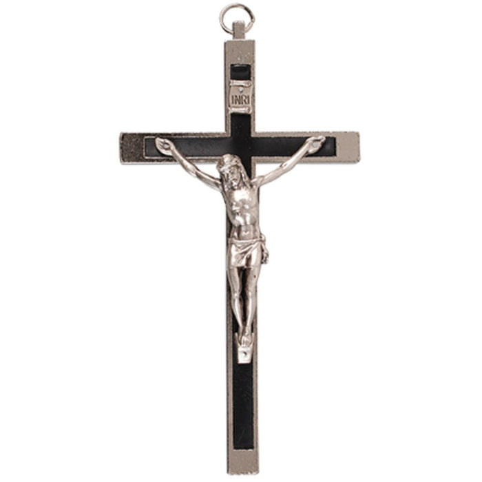 Metal Crucifix - Inset With Durable Black Plastic 9cm / 3.5 Inches High